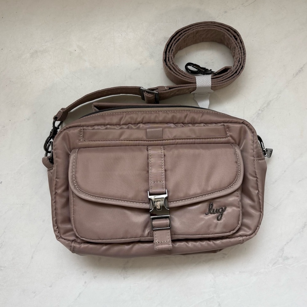 NEW Lug Tan Toupe Sidecar Crossbody Bag Travel Minimalist Neutral Belt Bag RFID